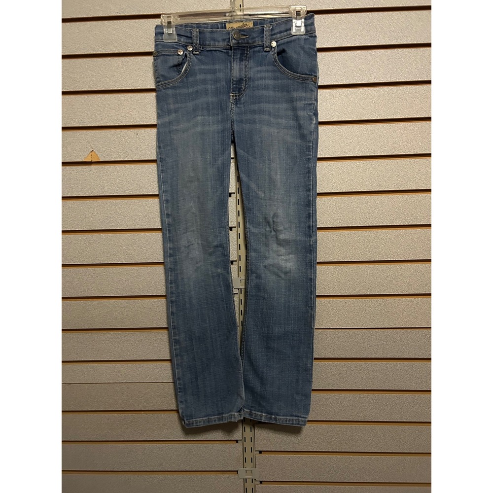 Wrangler 20X Boys Slim Straight Jeans Medium Wash Blue Adjustable Waist 10 Reg